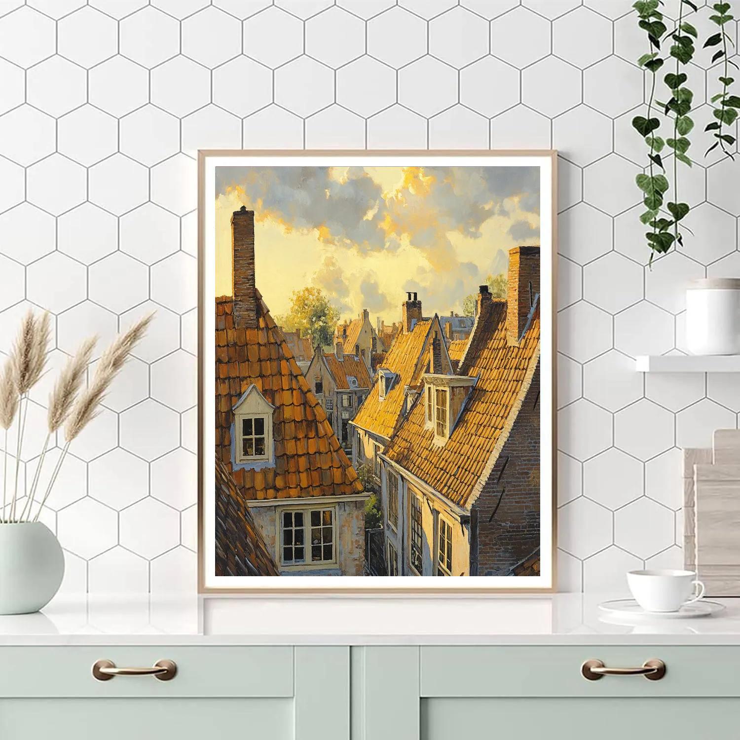 Johannes Vermeer Inspired Golden Afternoon Glow On Delft Rooftops paint by numbers