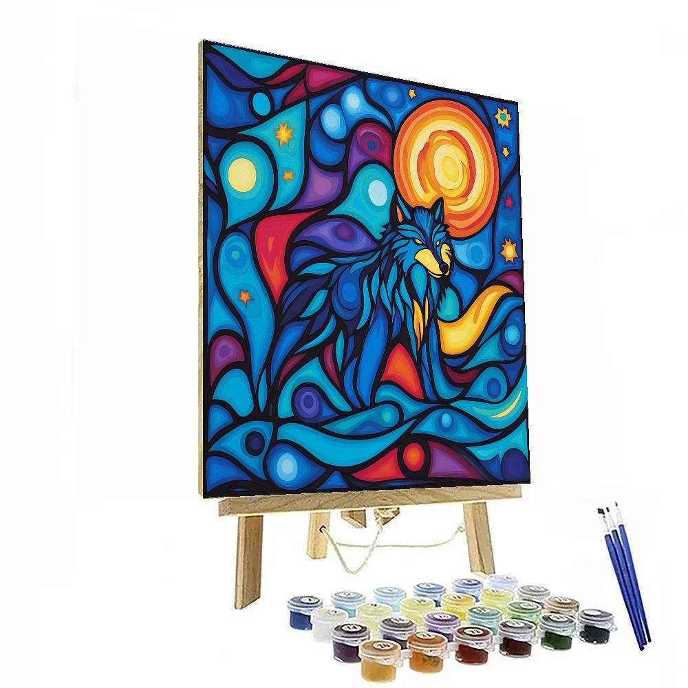 Norval Morrisseau Inspired Wolf Of The Spirit Moon painting number kit