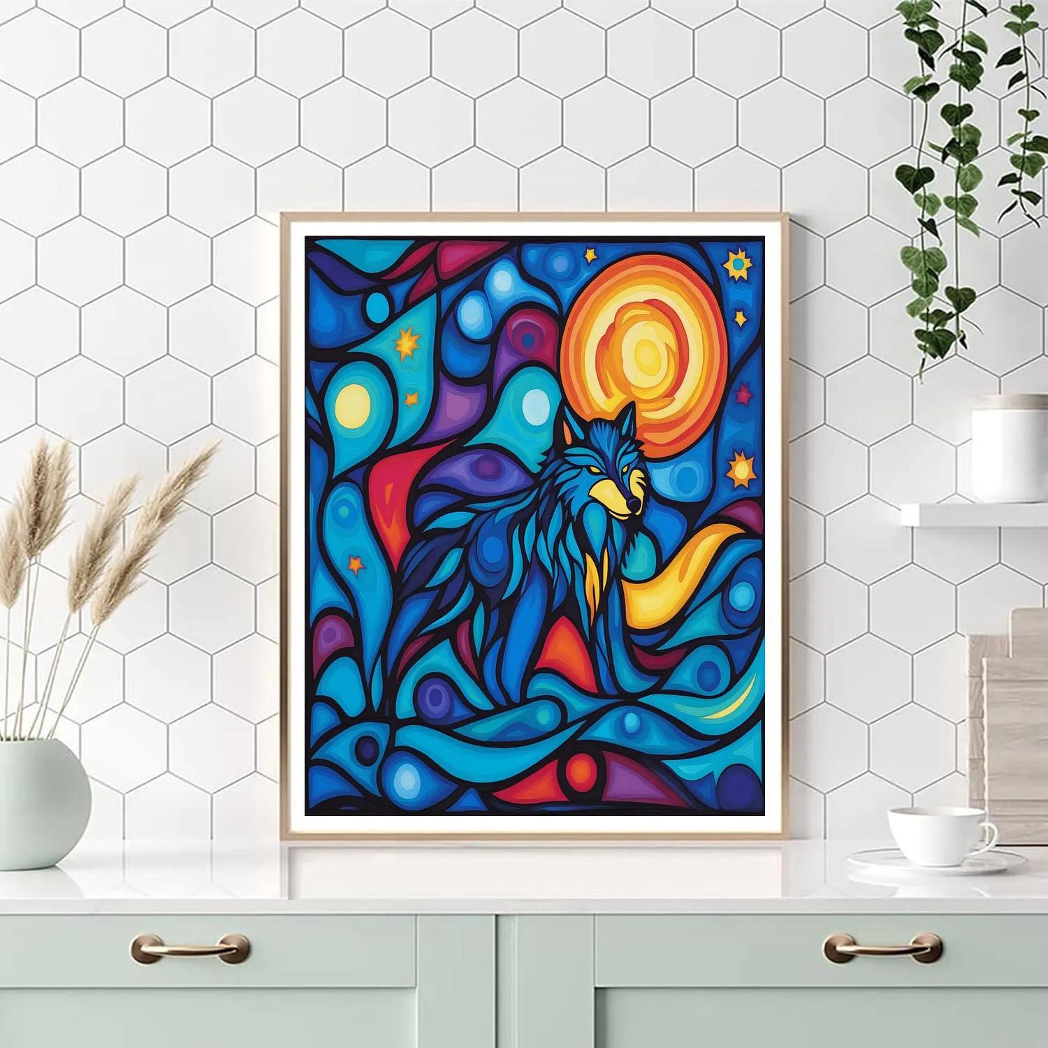 Norval Morrisseau Inspired Wolf Of The Spirit Moon painting number kit