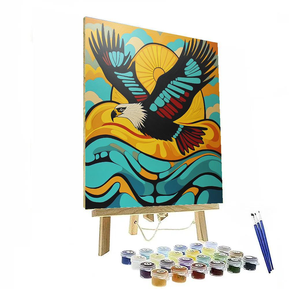 Norval Morrisseau Inspired Eagle Soaring Above The Sacred Waters Paint by numbers art