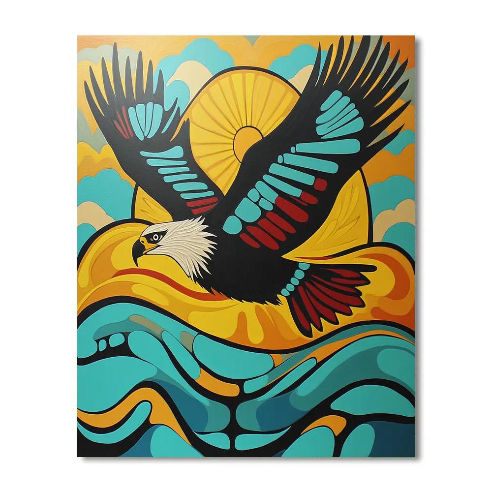 Norval Morrisseau Inspired Eagle Soaring Above The Sacred Waters Paint by numbers art