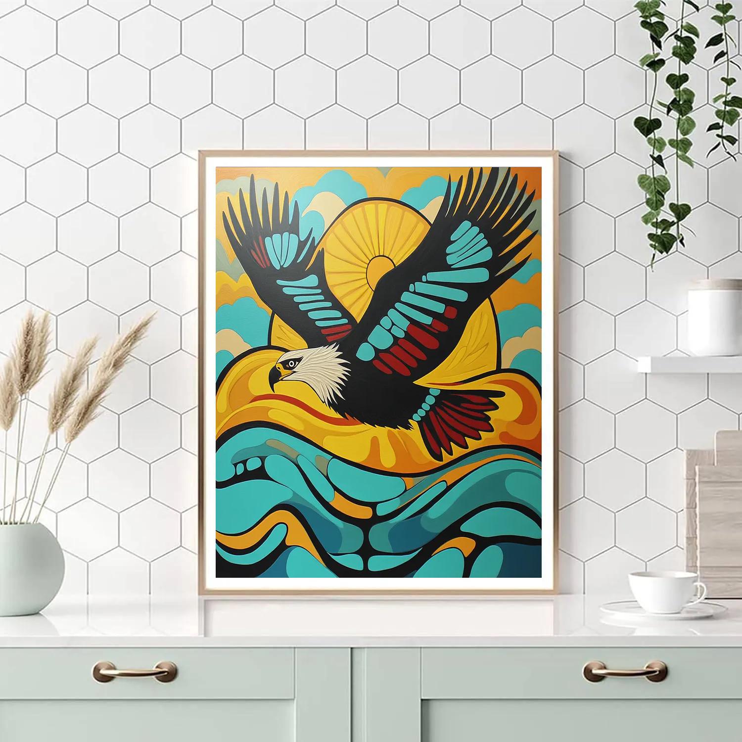 Norval Morrisseau Inspired Eagle Soaring Above The Sacred Waters Paint by numbers art