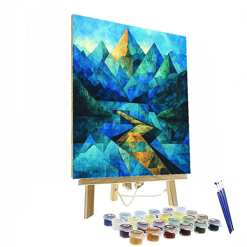 Pablo Picasso Inspired Cubist Mountain Landscape In Bold Contrasts Painting by numbers kit