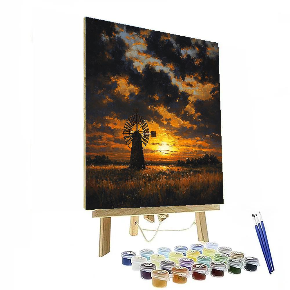 Rembrandt Inspired Windmill Silhouette At Amber Horizon paint by numbers