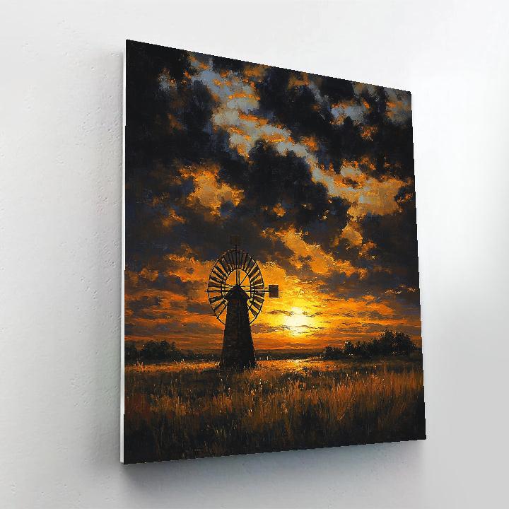 Rembrandt Inspired Windmill Silhouette At Amber Horizon paint by numbers