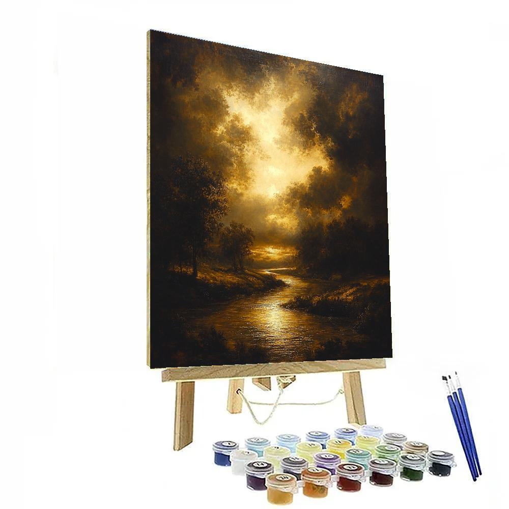 Rembrandt Inspired Twilight River Bend With Golden Light paint by color