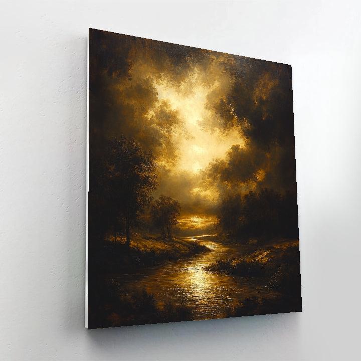 Rembrandt Inspired Twilight River Bend With Golden Light paint by color