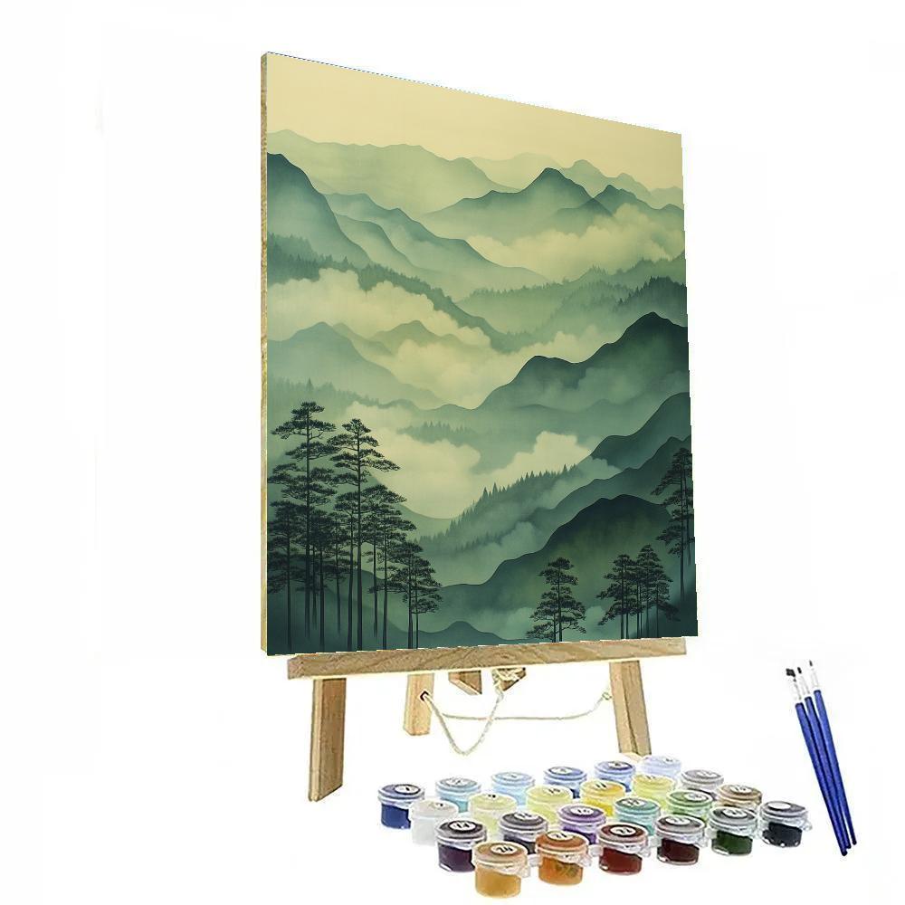 Hiroshige Inspired Mountain Mist Pass Paint by numbers art