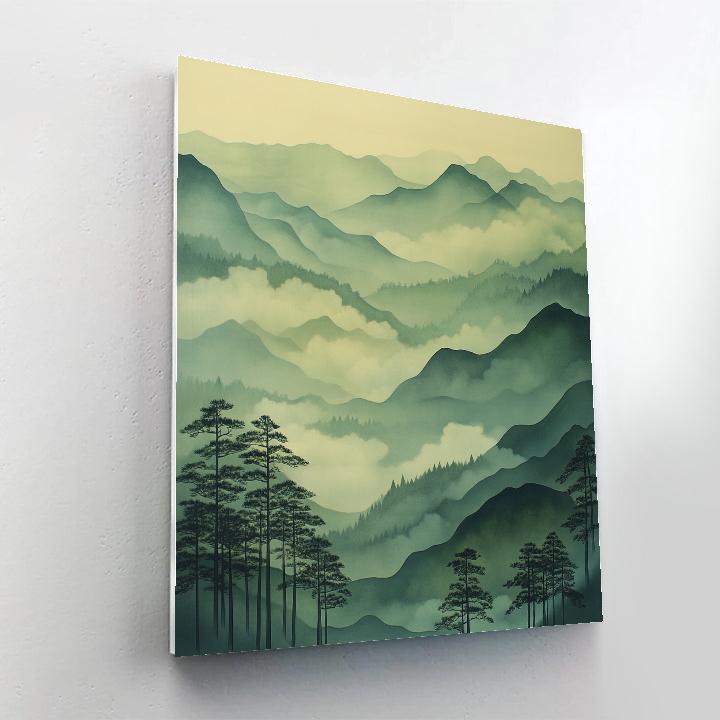 Hiroshige Inspired Mountain Mist Pass Paint by numbers art