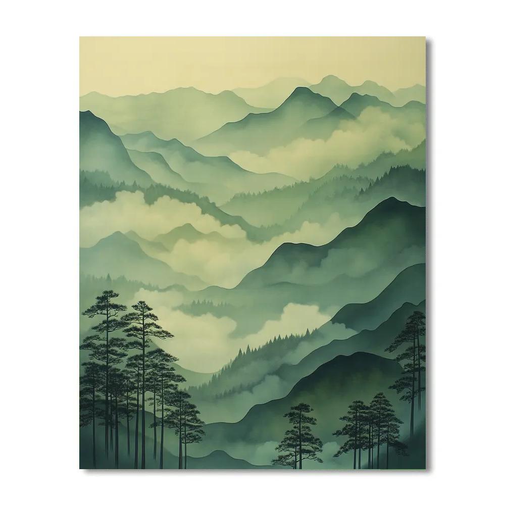 Hiroshige Inspired Mountain Mist Pass Paint by numbers art