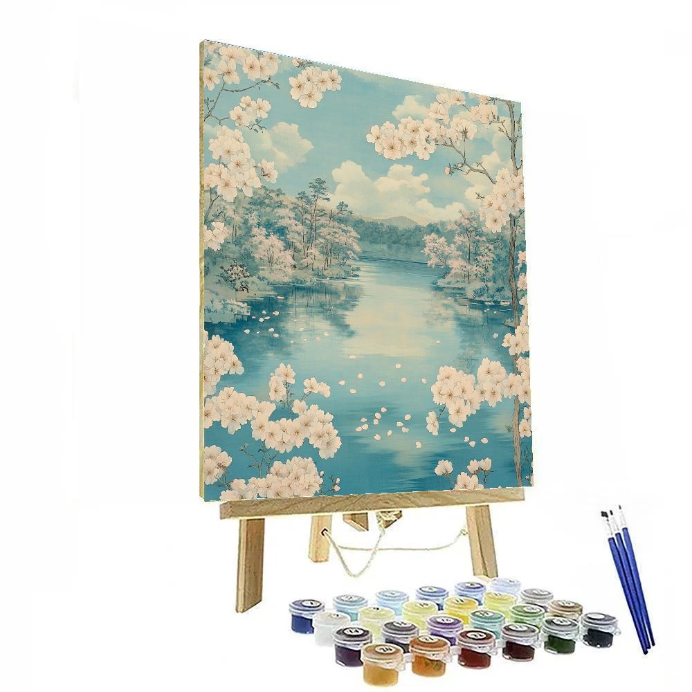 Hiroshige Inspired Springtime Cherry Blossom Reverie Numbered painting kits
