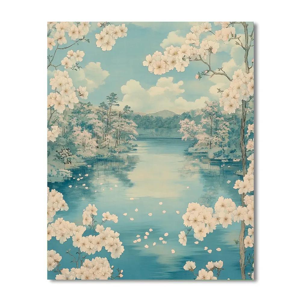 Hiroshige Inspired Springtime Cherry Blossom Reverie Numbered painting kits