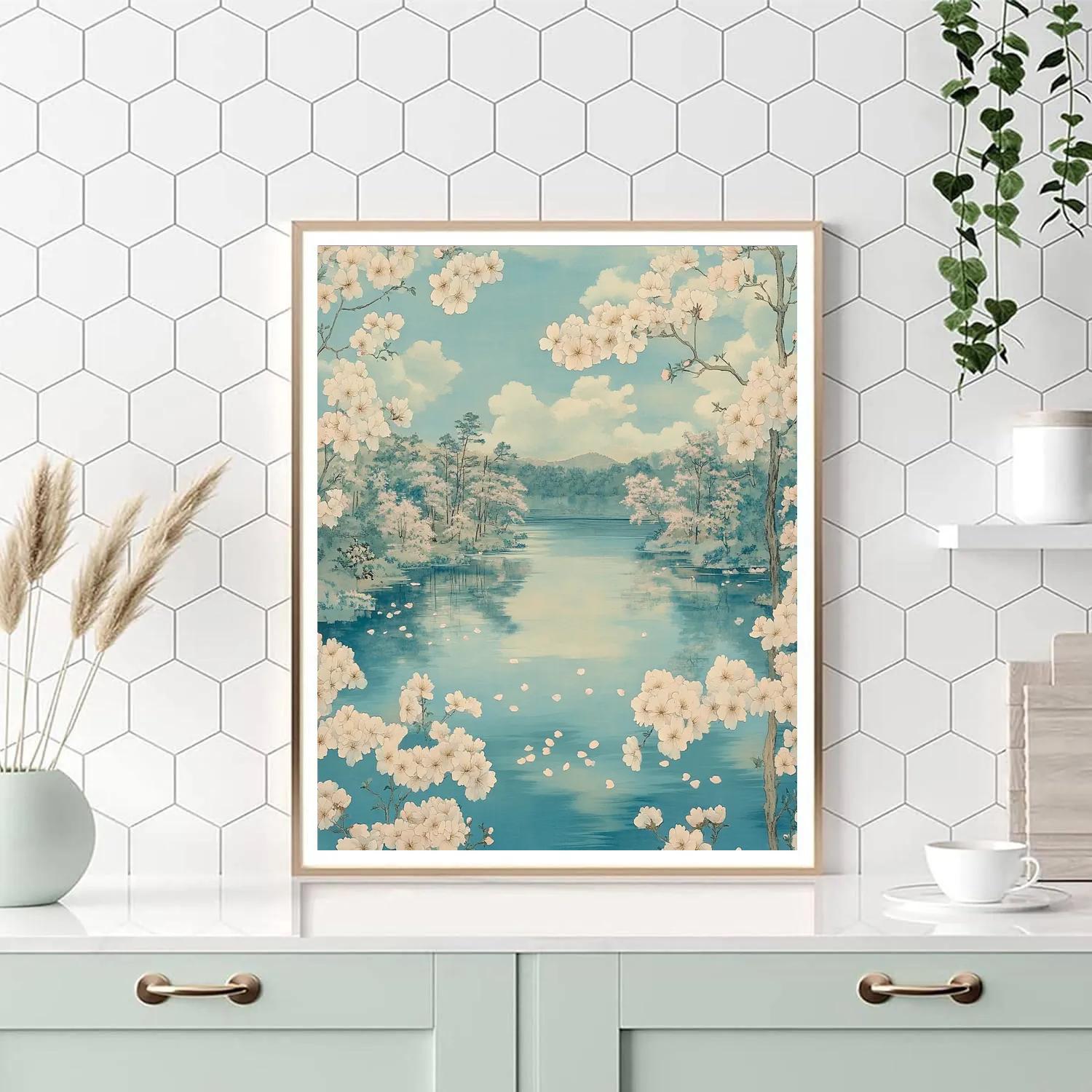 Hiroshige Inspired Springtime Cherry Blossom Reverie Numbered painting kits