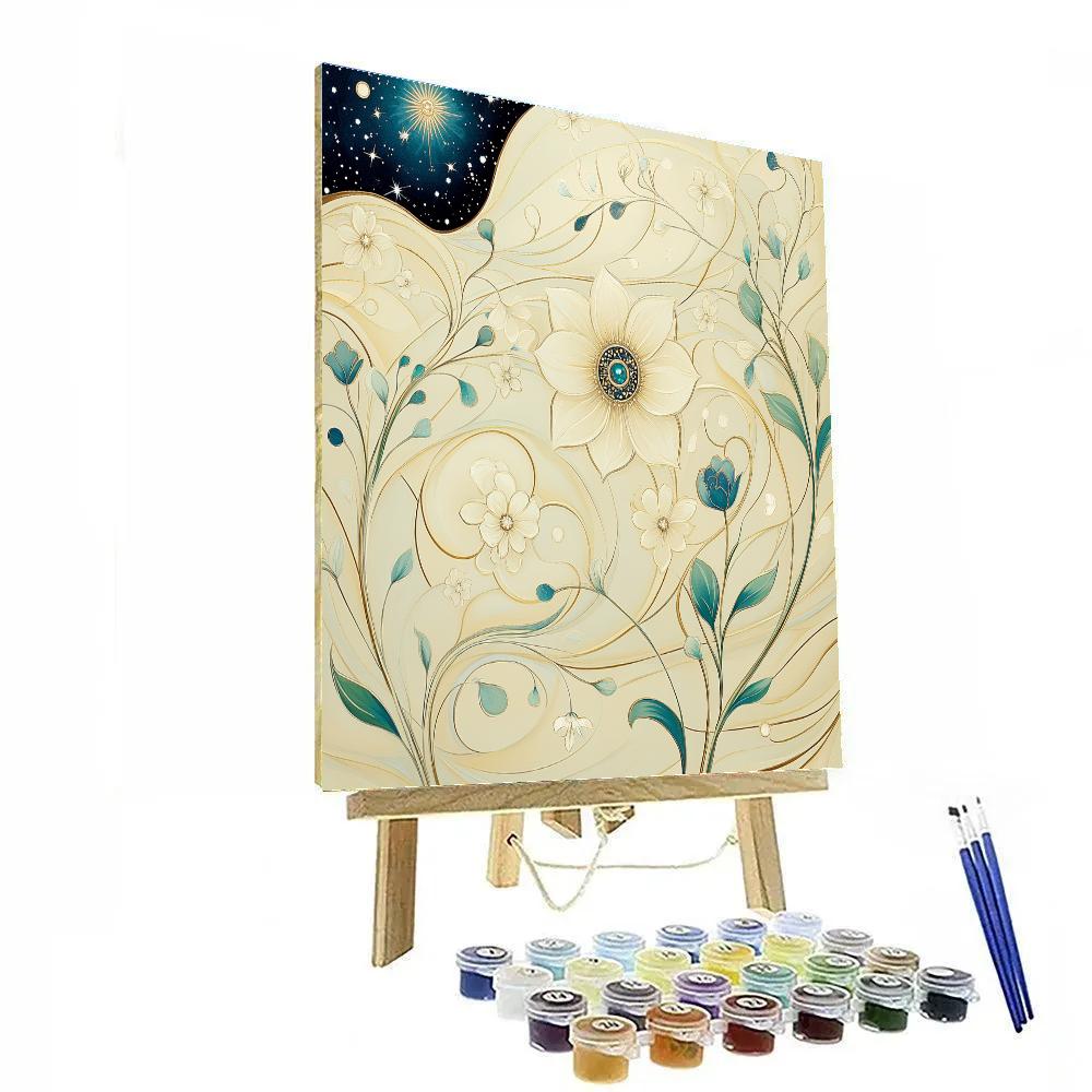 Alphonse Mucha Inspired Celestial Floral Harmony paint by color