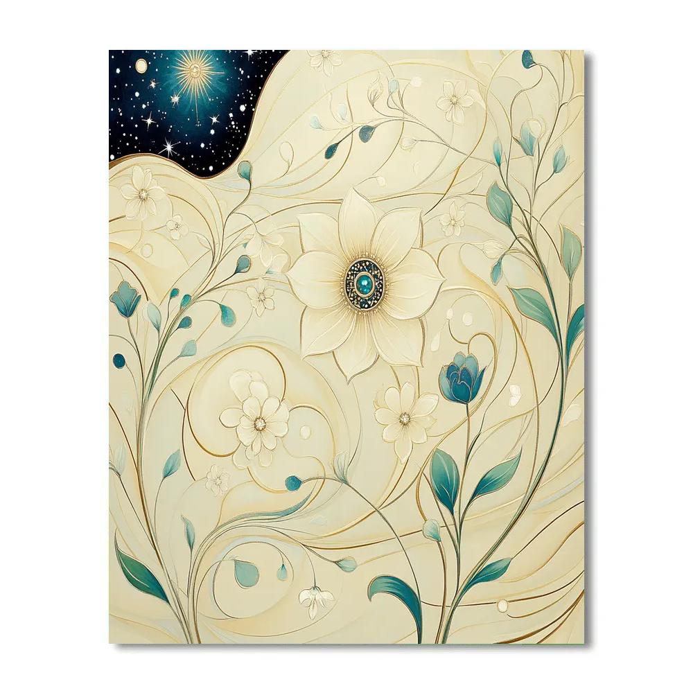 Alphonse Mucha Inspired Celestial Floral Harmony paint by color