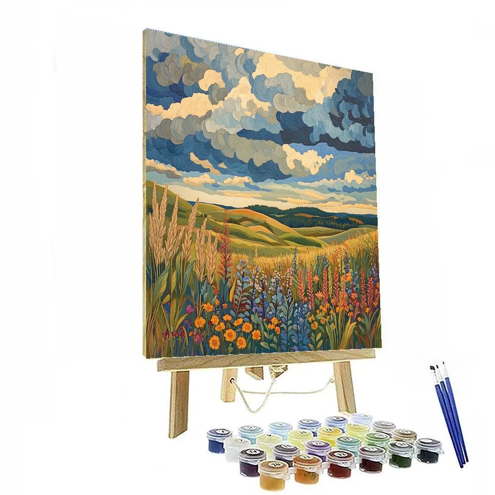 J. E. H. MacDonald Inspired Autumnal Meadow With Layered Cloudscape DIY paint by numbers