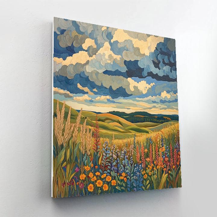 J. E. H. MacDonald Inspired Autumnal Meadow With Layered Cloudscape DIY paint by numbers