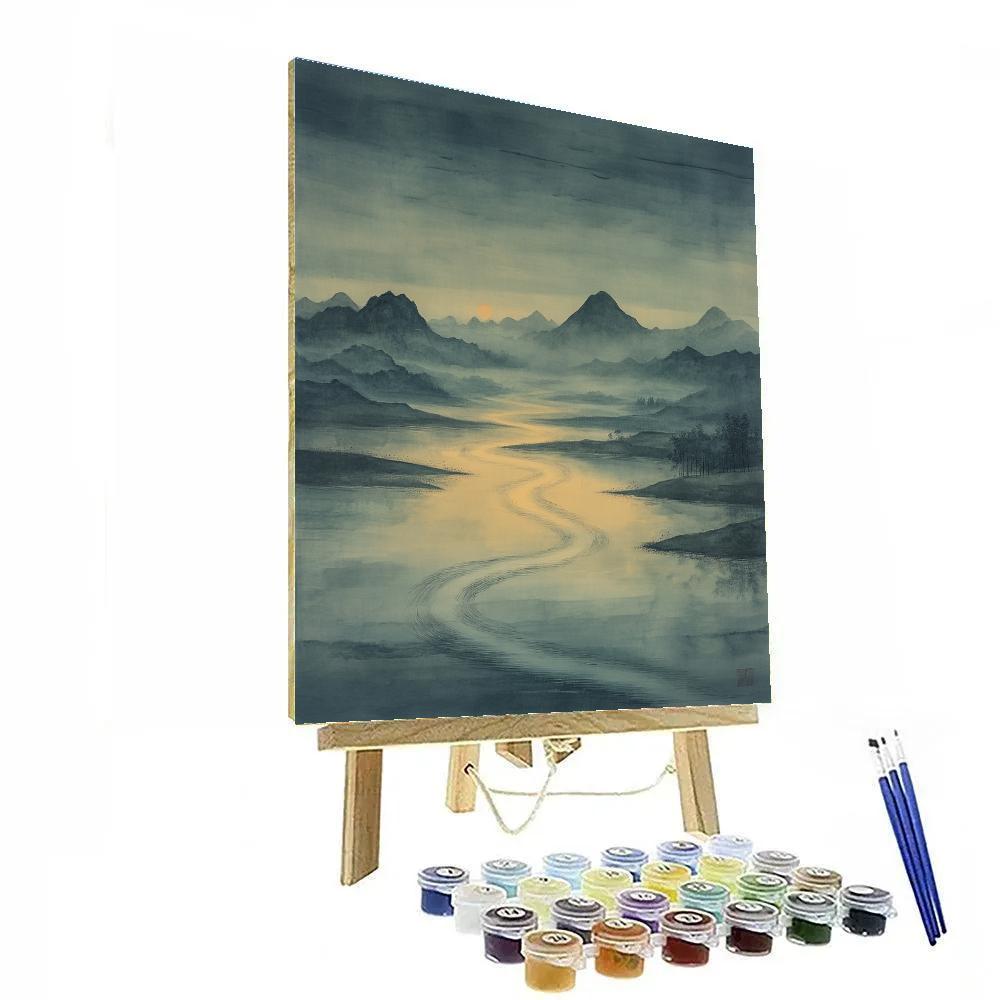 Zhao Mengfu Inspired Moonlit River Mist paint by number