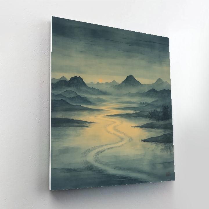 Zhao Mengfu Inspired Moonlit River Mist paint by number