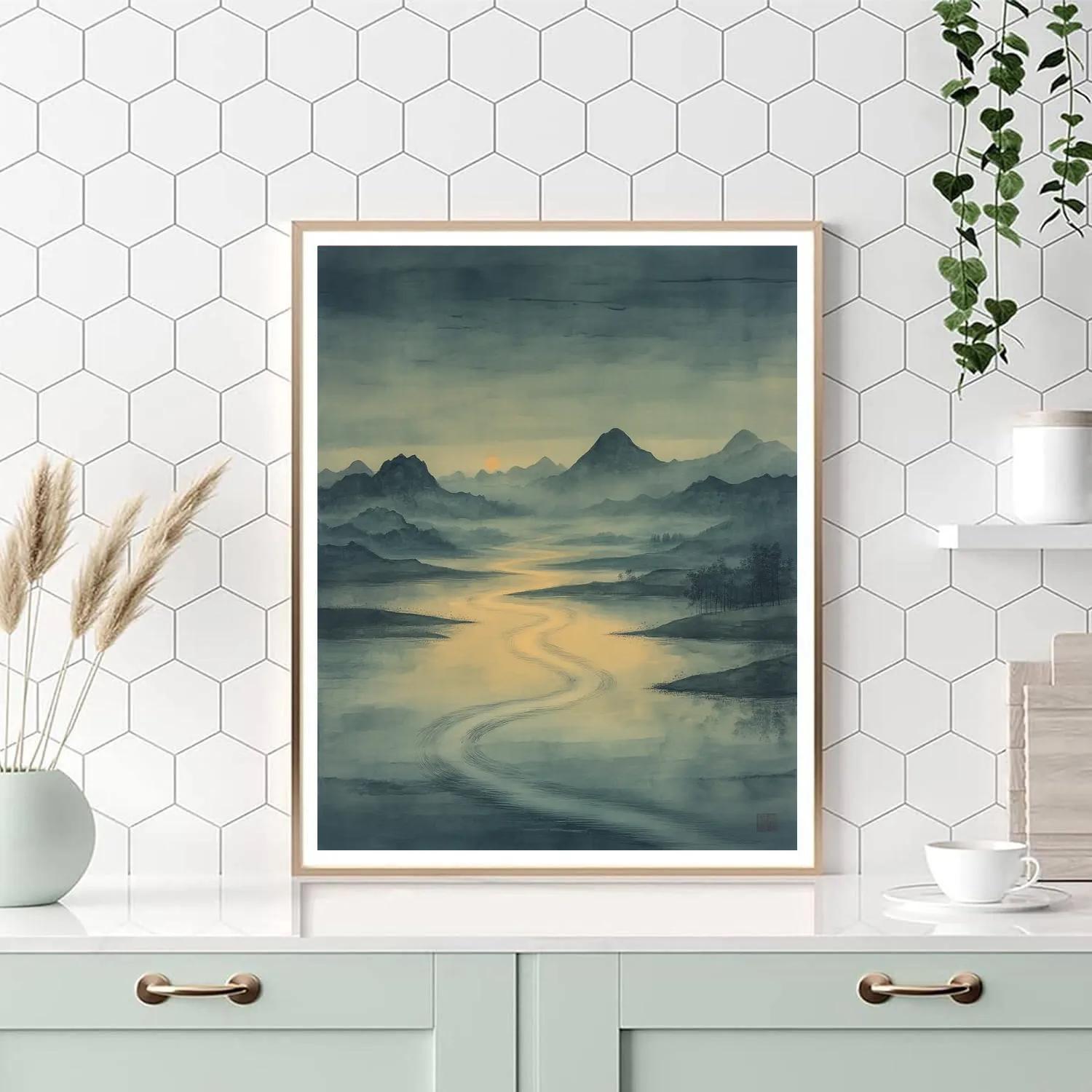 Zhao Mengfu Inspired Moonlit River Mist paint by number