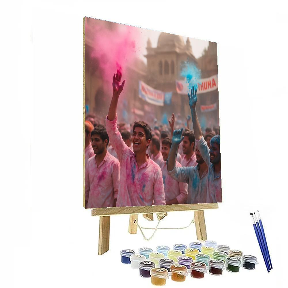 Mathura Holi Street Celebration Number painting
