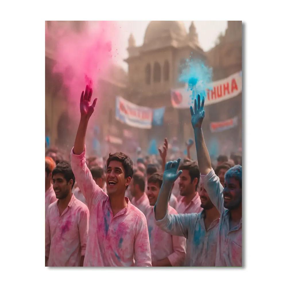 Mathura Holi Street Celebration Number painting