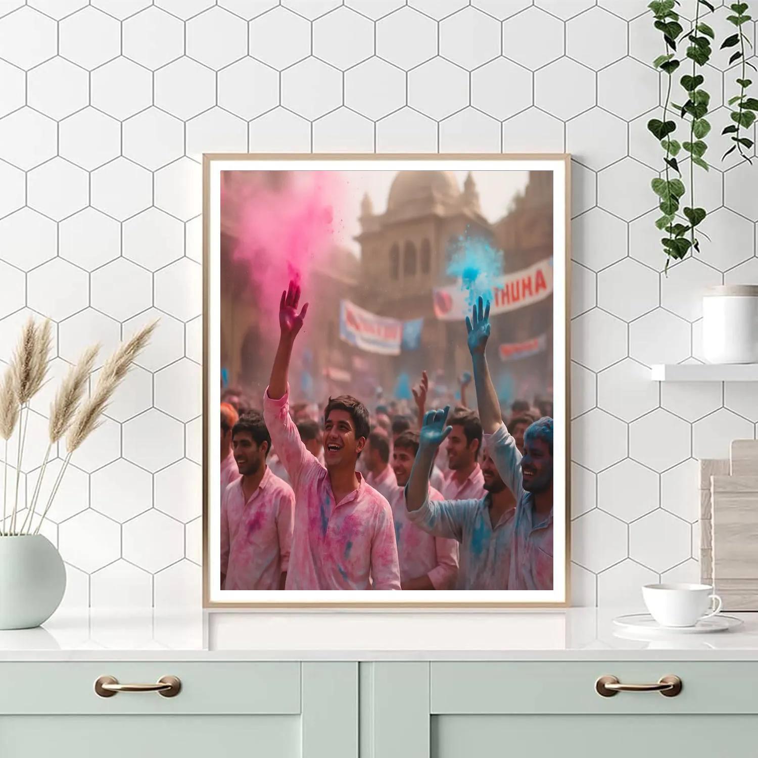 Mathura Holi Street Celebration Number painting