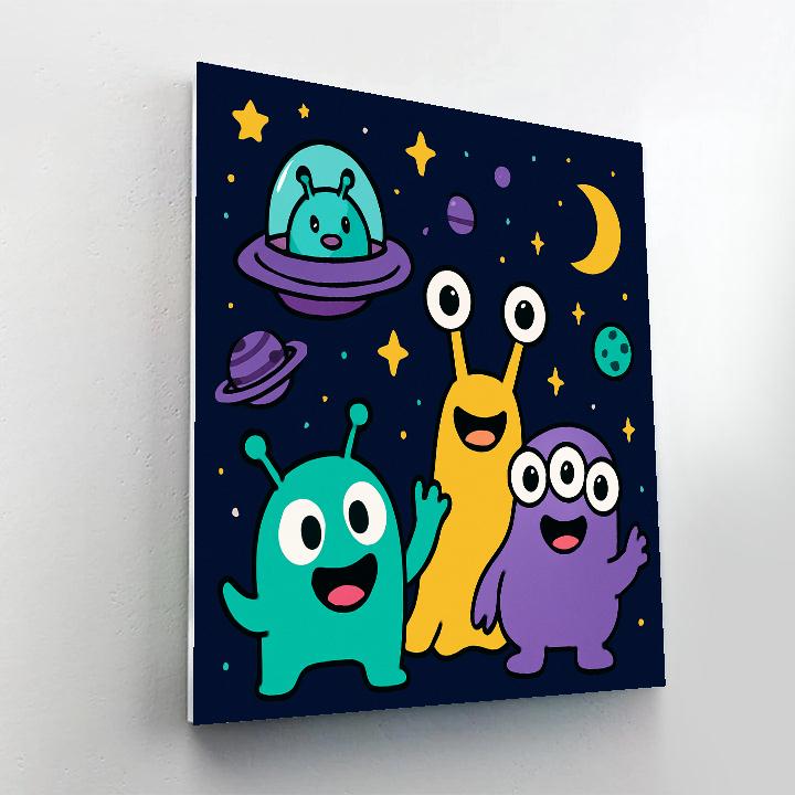 Galactic Adventure With Friendly Aliens paint by color