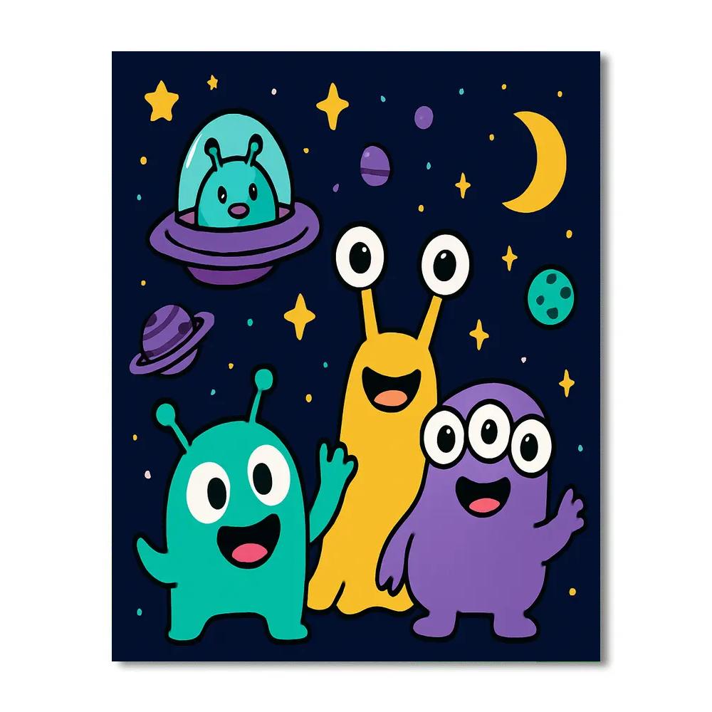 Galactic Adventure With Friendly Aliens paint by color