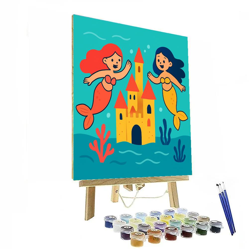 Underwater Castle With Playful Mermaids Painting by numbers kit