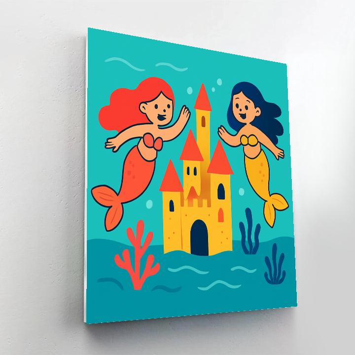 Underwater Castle With Playful Mermaids Painting by numbers kit