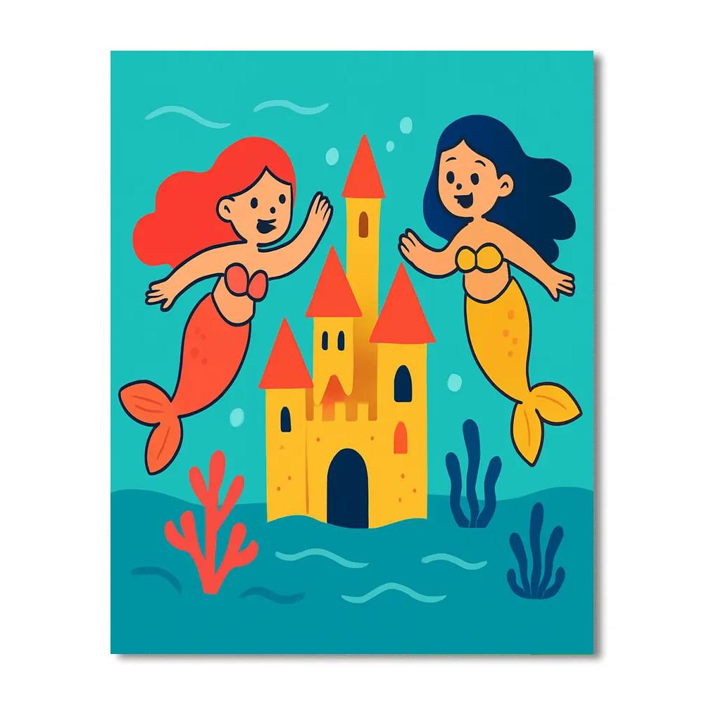 Underwater Castle With Playful Mermaids Painting by numbers kit