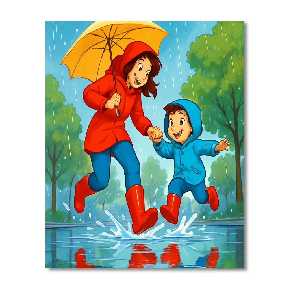 Raincoat Puddle Jumping Number painting