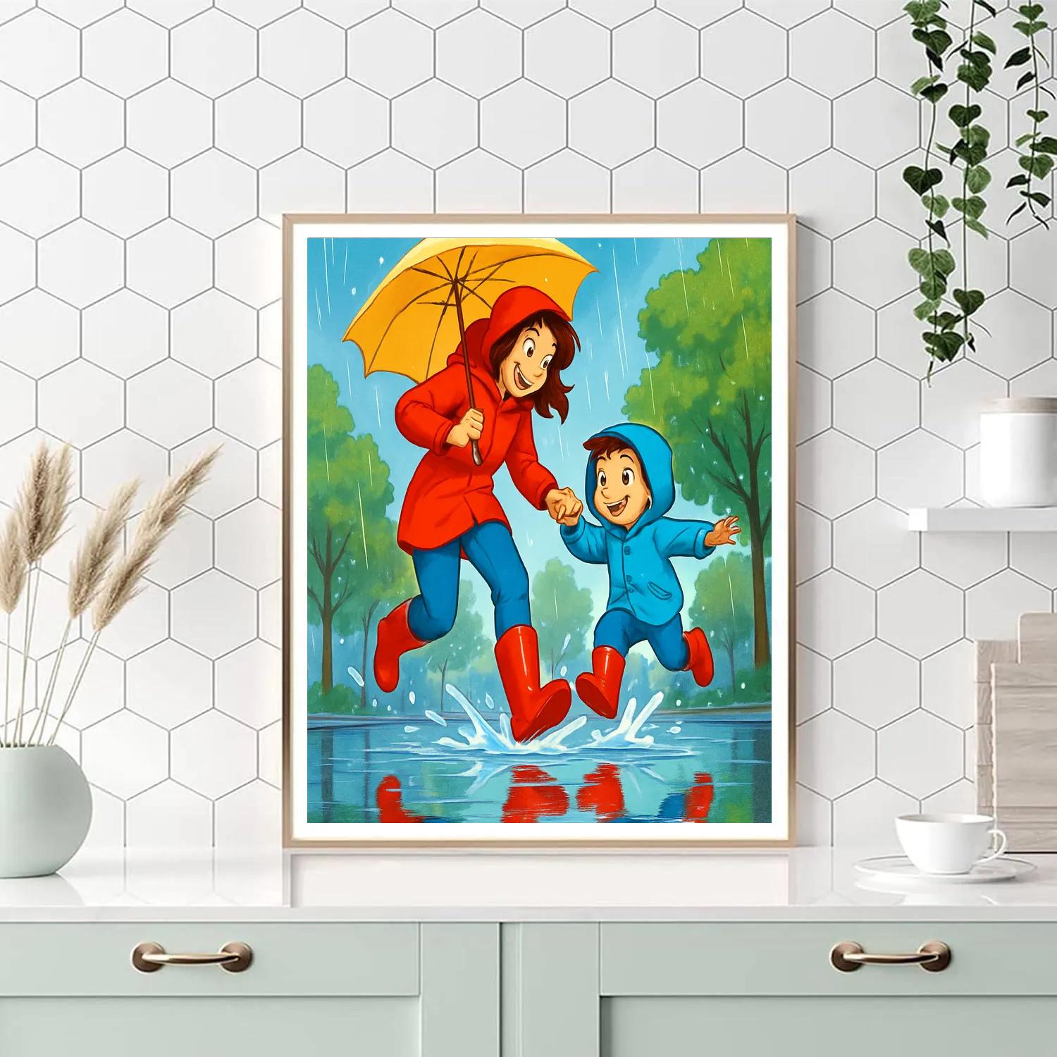 Raincoat Puddle Jumping Number painting
