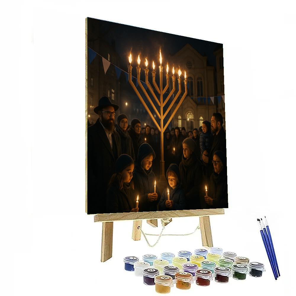 Hanukkah Menorah Lighting Street paint by number