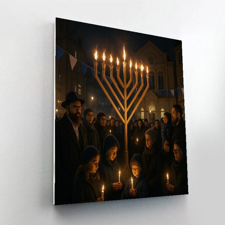Hanukkah Menorah Lighting Street paint by number