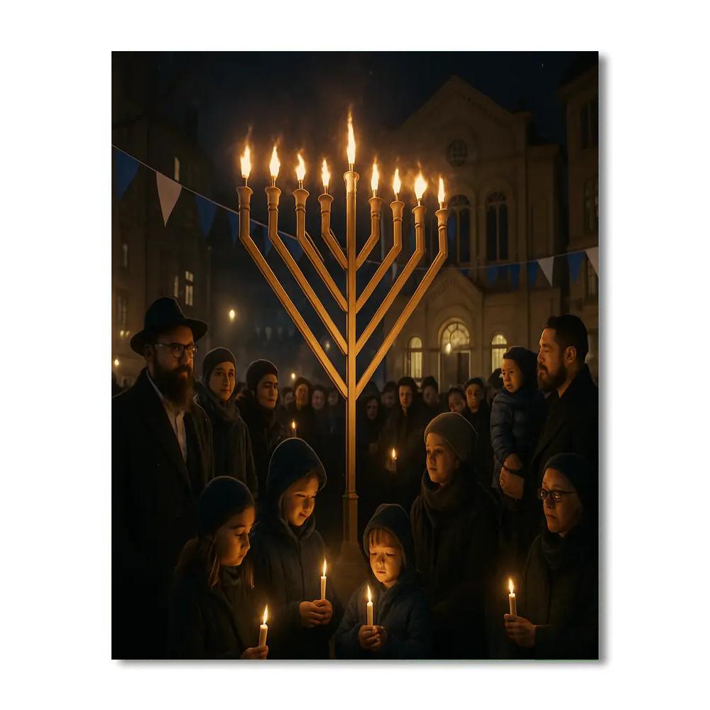 Hanukkah Menorah Lighting Street paint by number