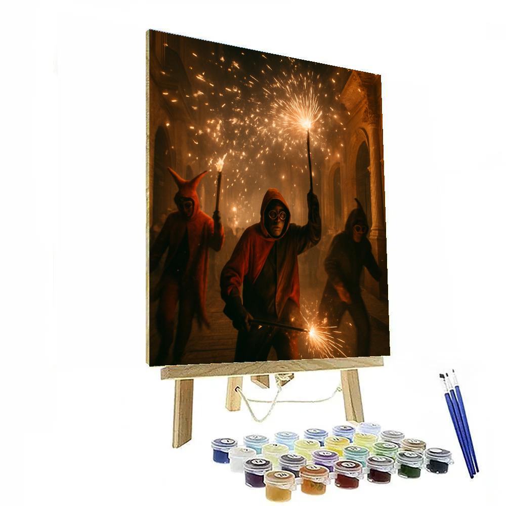 Correfoc Fire Run In Barcelona paint by color
