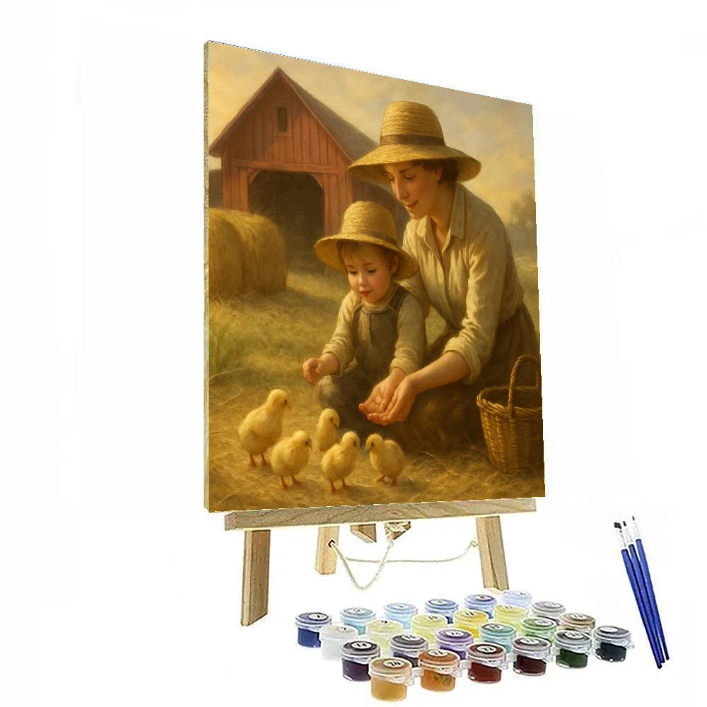 Farm Morning Feeding Chicks DIY paint by numbers