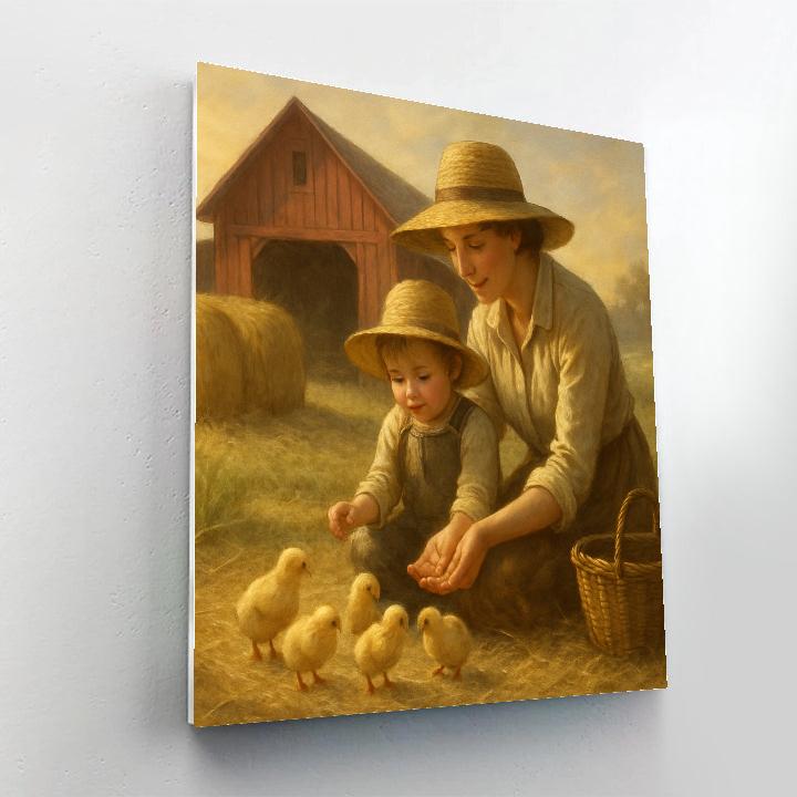 Farm Morning Feeding Chicks DIY paint by numbers