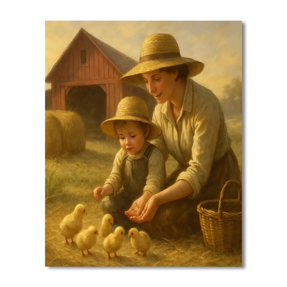 Farm Morning Feeding Chicks DIY paint by numbers