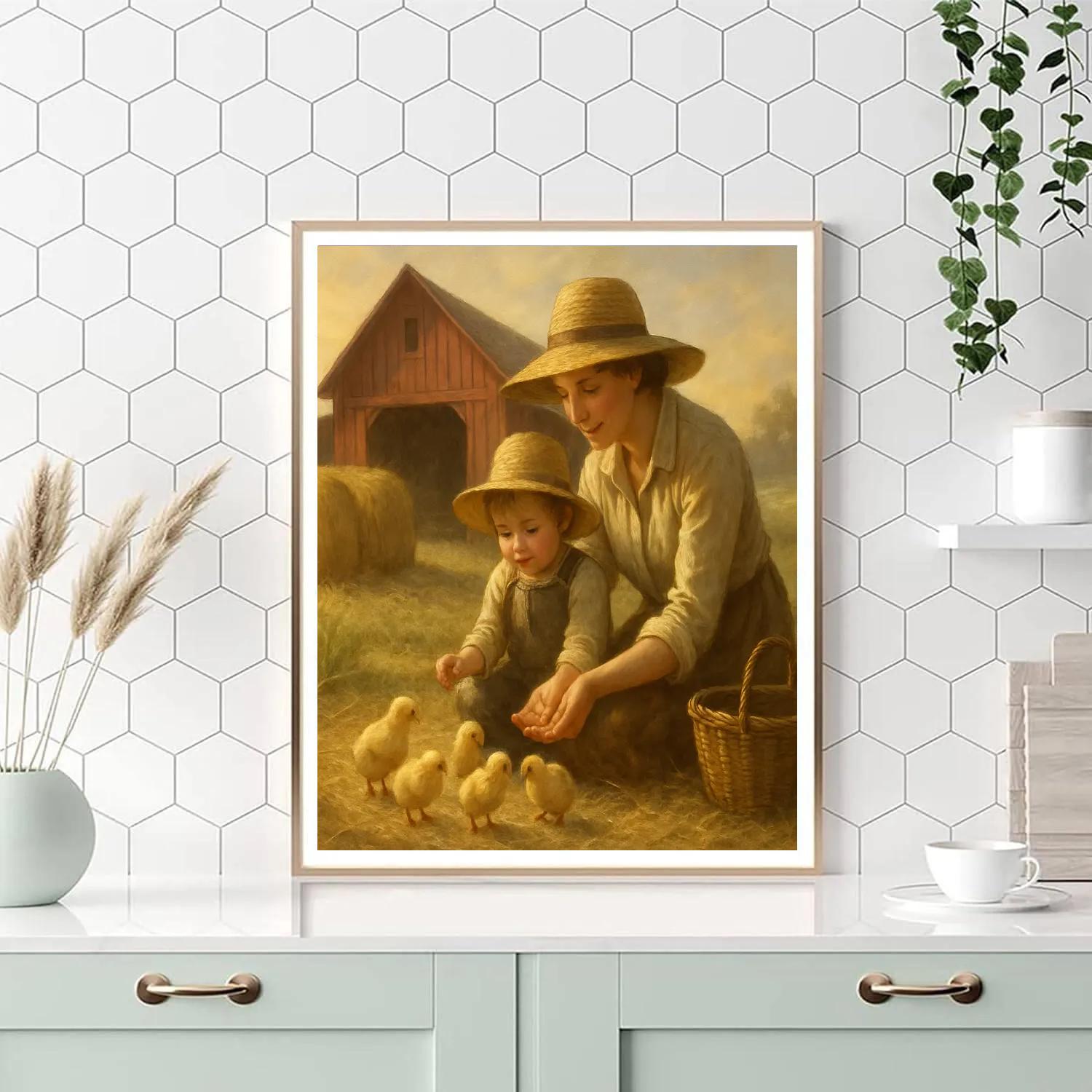 Farm Morning Feeding Chicks DIY paint by numbers