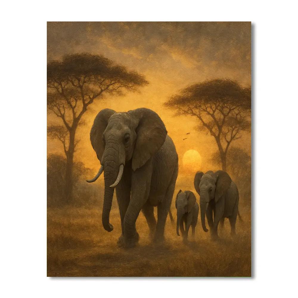 Elephant Savannah Memory Numbered painting kits