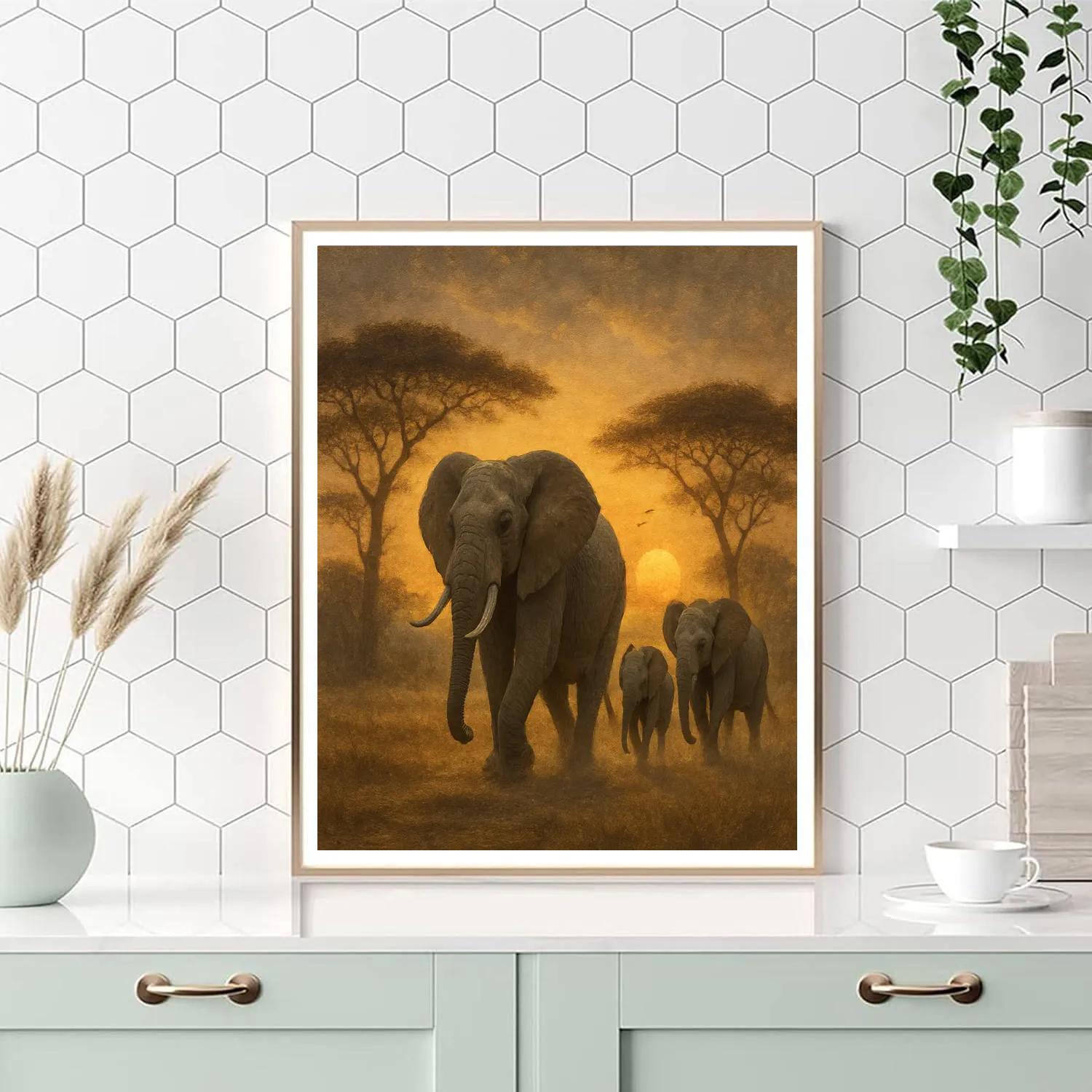 Elephant Savannah Memory Numbered painting kits
