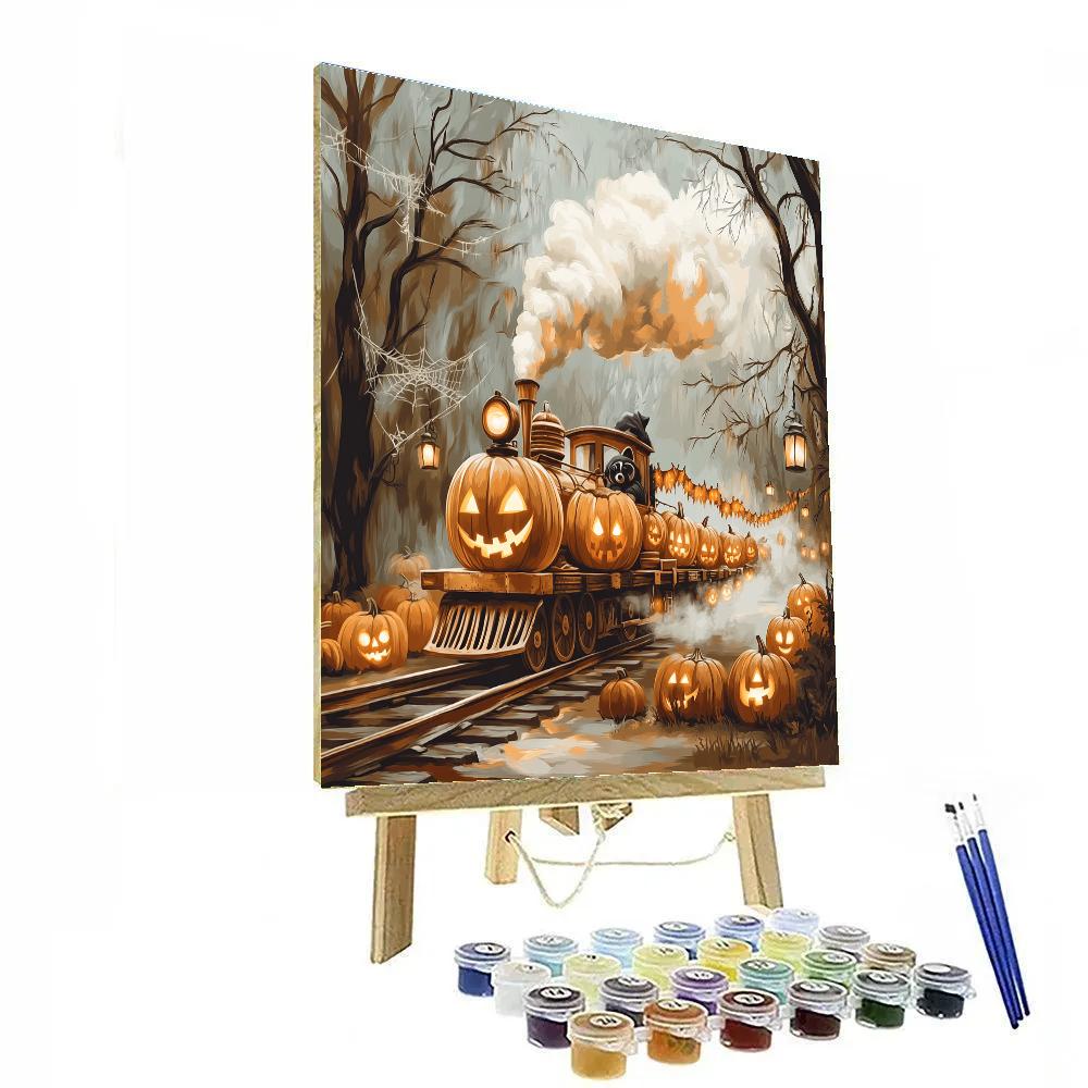 Pumpkin Lantern Train Through Fog Painting by numbers kit