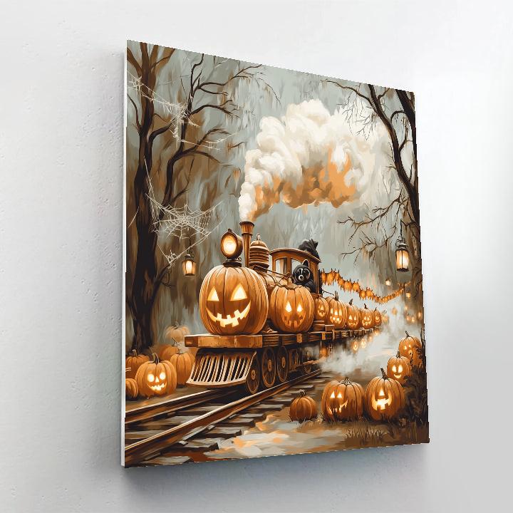 Pumpkin Lantern Train Through Fog Painting by numbers kit