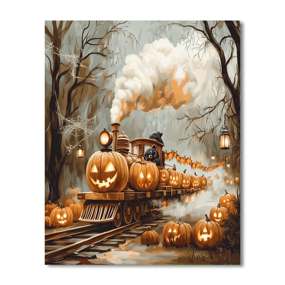 Pumpkin Lantern Train Through Fog Painting by numbers kit