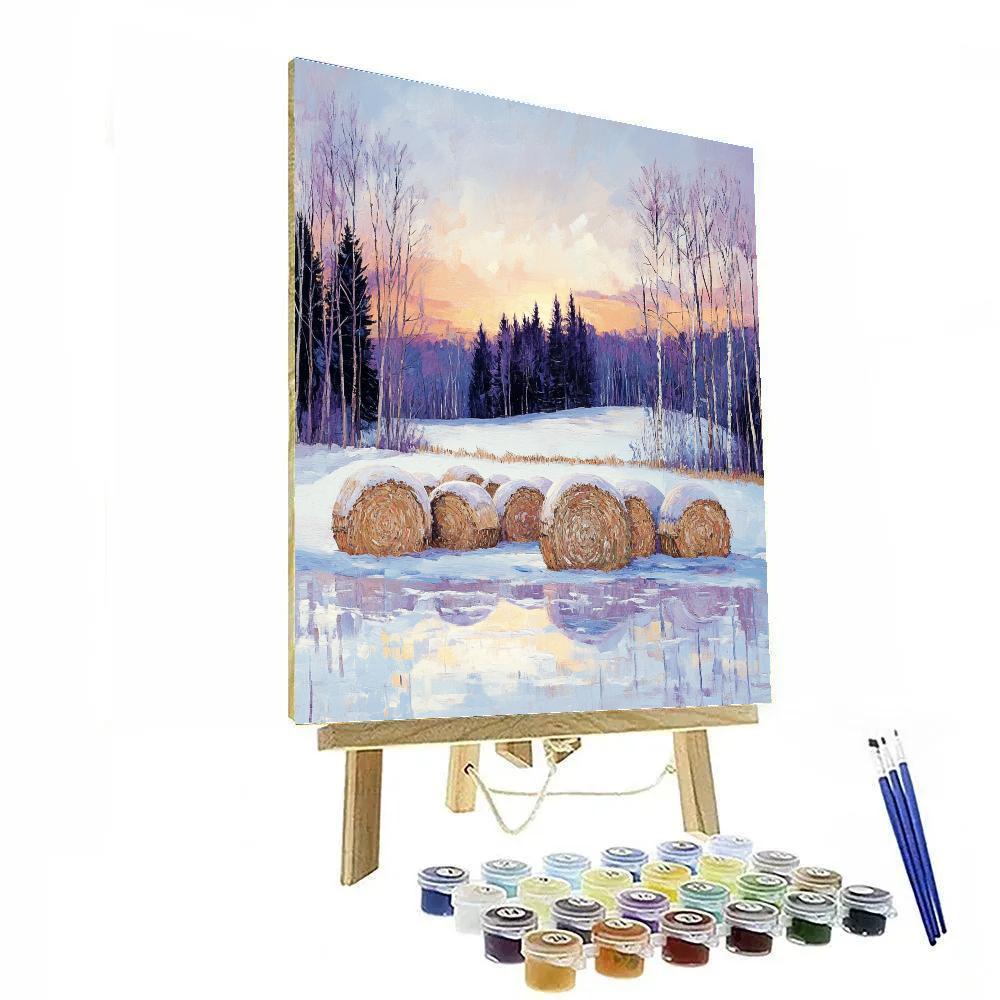Claude Monet Inspired Haystacks At Twilight Snow paint by number