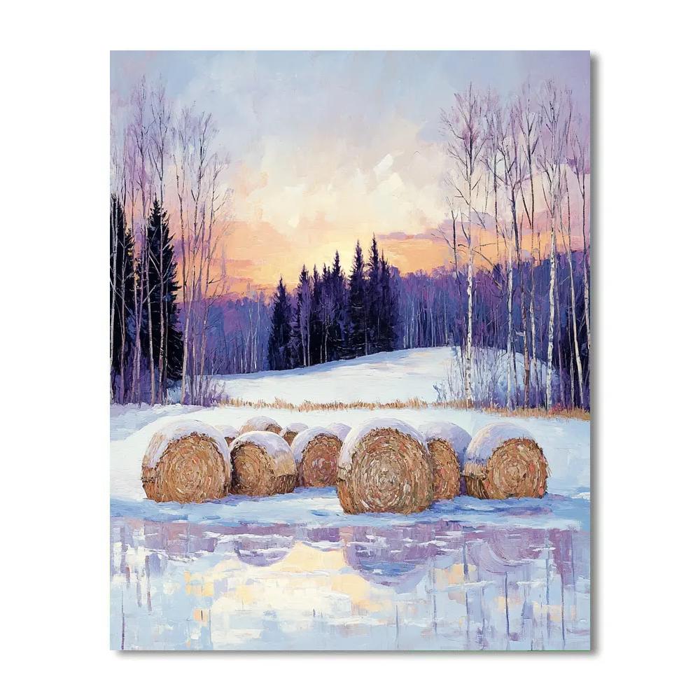 Claude Monet Inspired Haystacks At Twilight Snow paint by number