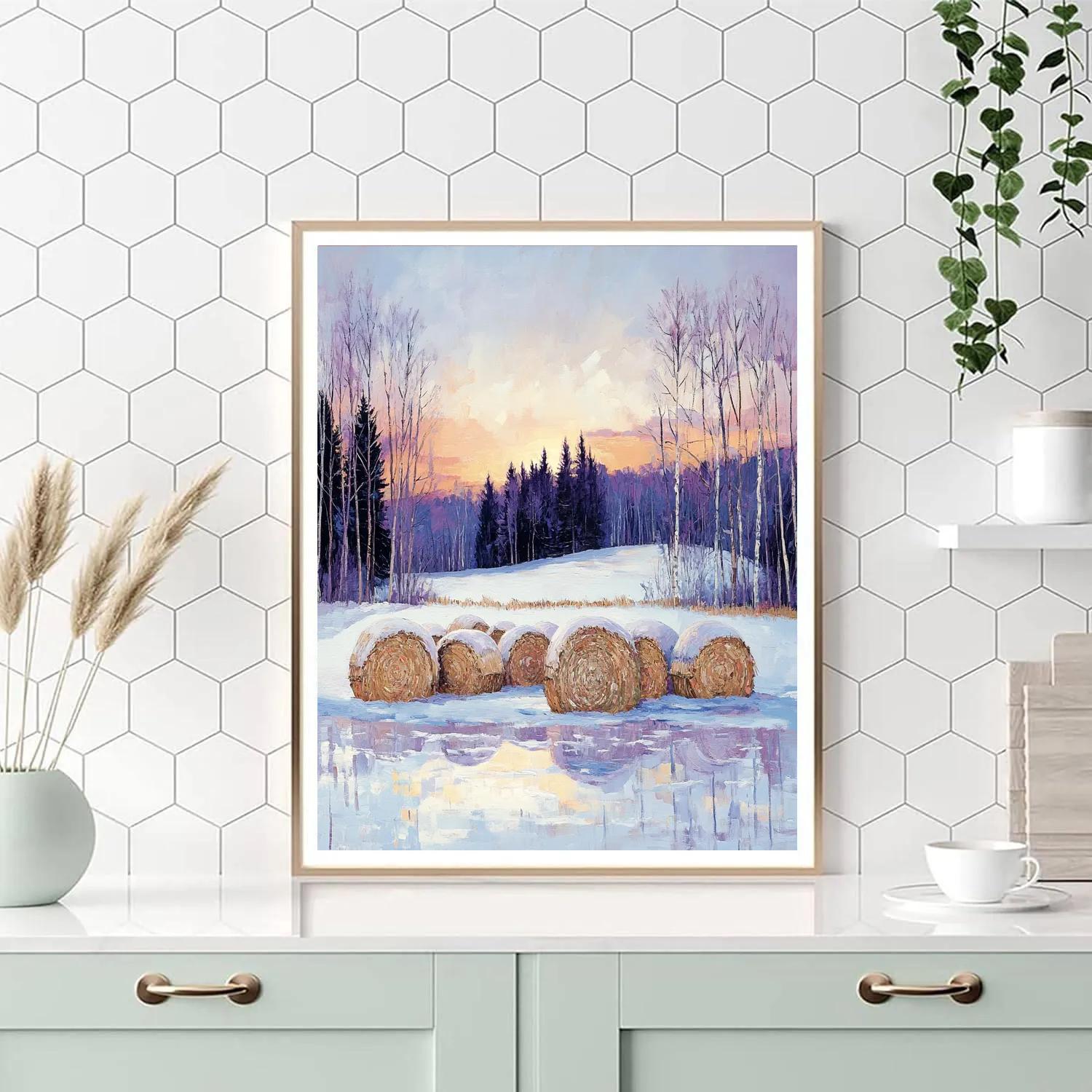 Claude Monet Inspired Haystacks At Twilight Snow paint by number